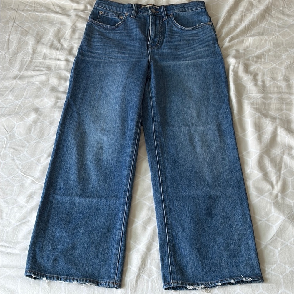 Madewell Blue Flare Wide Leg Jeans with Natural Fading